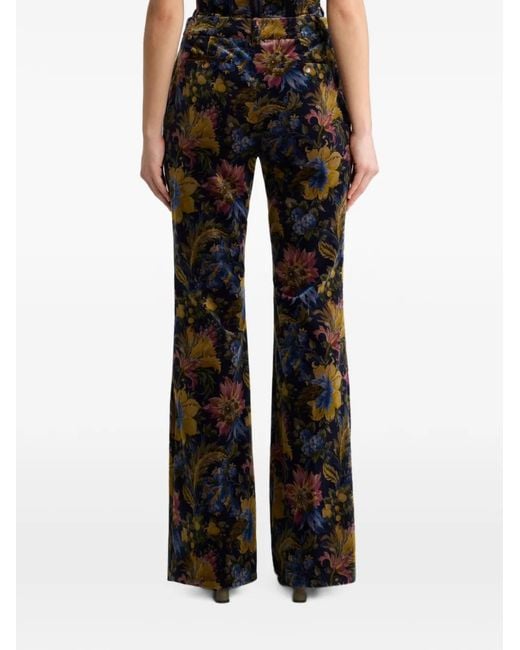Etro Black Cotton Velvet Trousers With Floral Overprint