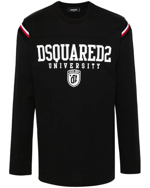 DSquared² Black Varsity Logo-Print T-Shirt for men