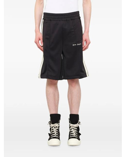 Palm Angels Black Logo-Embroidered Side-Stripe Shorts for men