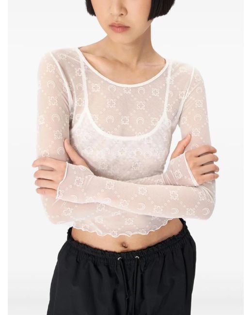 MARINE SERRE White Recycled Mesh Flock Ss Cropped Top