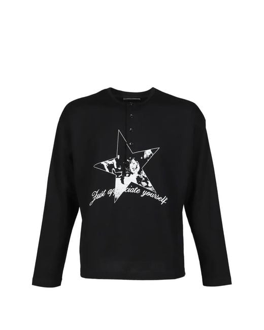 CEDARWOOD Black Graphic-Print Henley T-Shirt for men