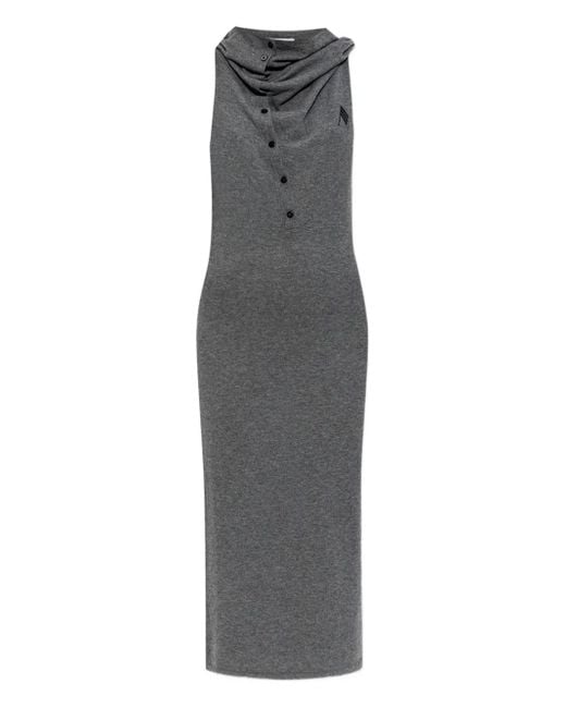 The Attico Gray Cowl-Neck Buttoned Midi Dress