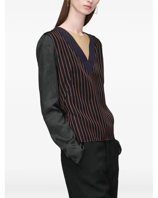 Maison Margiela Blue Patchwork Pinstripe-Pattern Top