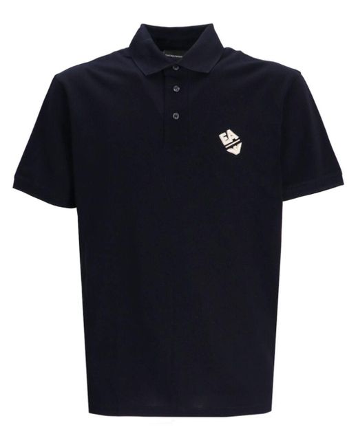 Emporio Armani Blue Logo-appliqué Jersey Polo Shirt for men