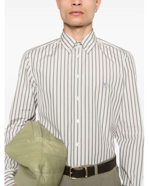 Etro White Pegaso-motif Striped Shirt for men