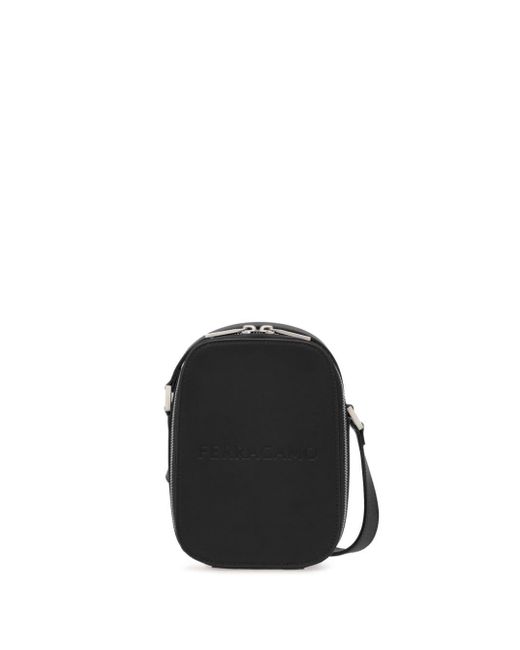 Ferragamo Black Logo-debossed Leather Shoulder Bag for men