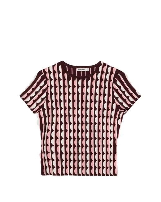 Jonathan Simkhai Red Kendra Scalloped Knit T-Shirt