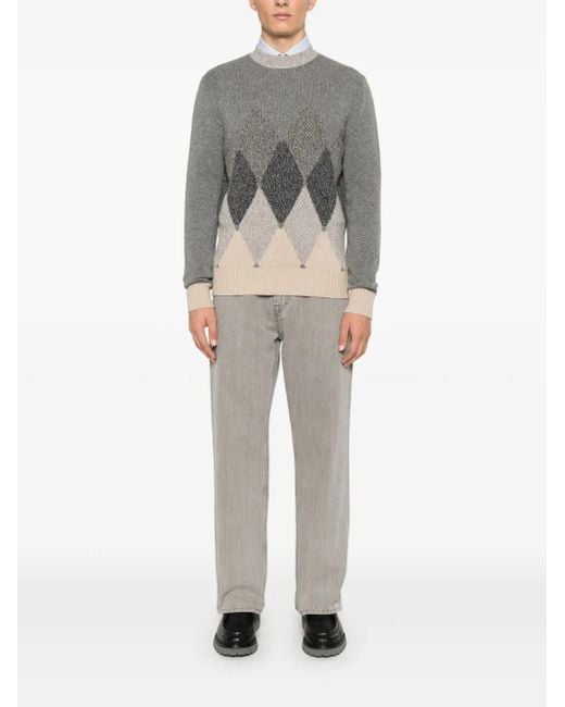 Ballantyne Gray Argyle-Intarsia Sweater for men