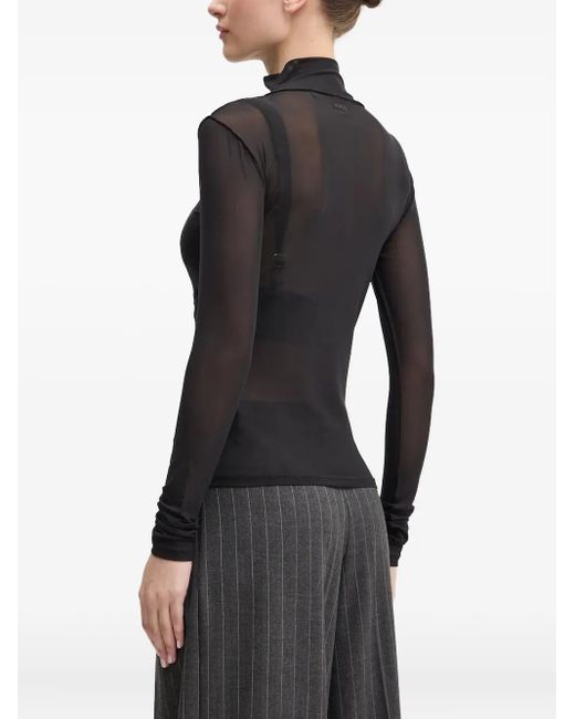 HUGO Black High-Neck Semi-Sheer Blouse