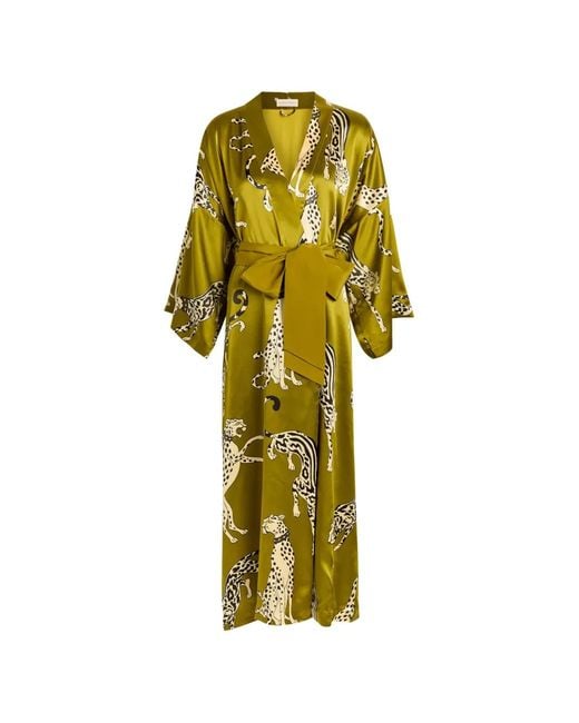 Olivia Von Halle Yellow Queenie Chanson Printed Belted Robe