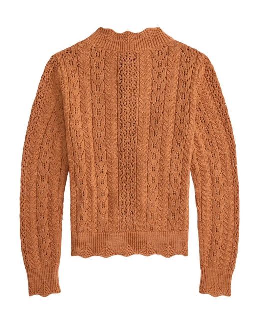 RRL Brown Buttoned Open-Knit Sweater