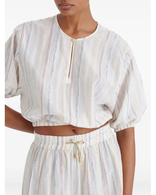 Eres White Eldorado Striped Puff-Sleeve Blouse