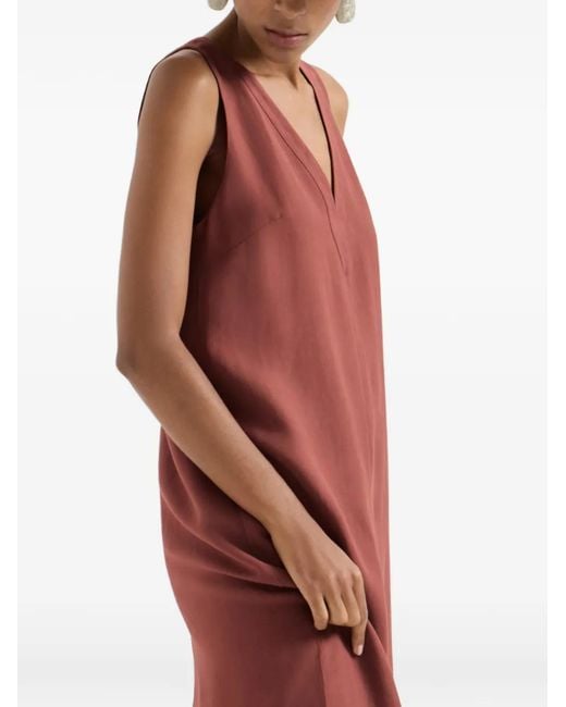 Brunello Cucinelli Purple V-Neck Monili-Detail Midi Dress
