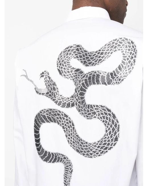 Philipp Plein White Snake Detail Long-Sleeve Shirt for men