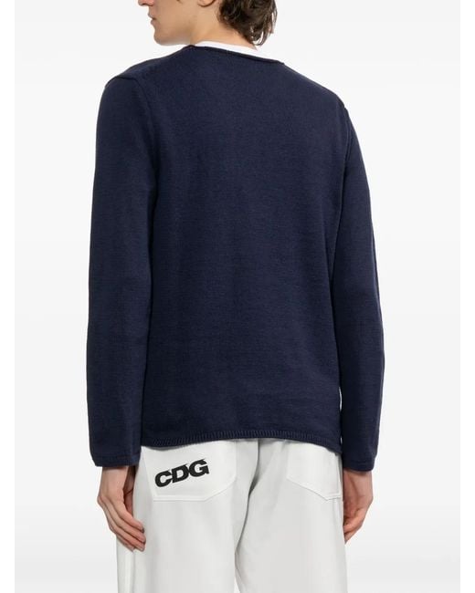 Comme des Garçons Blue Pattern Knitted Crew Neck Sweater for men