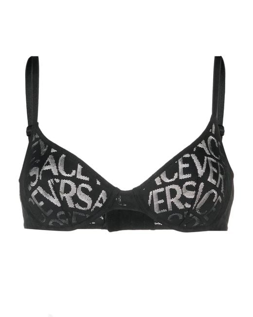Versace Black Allover Mesh Underwire Bra