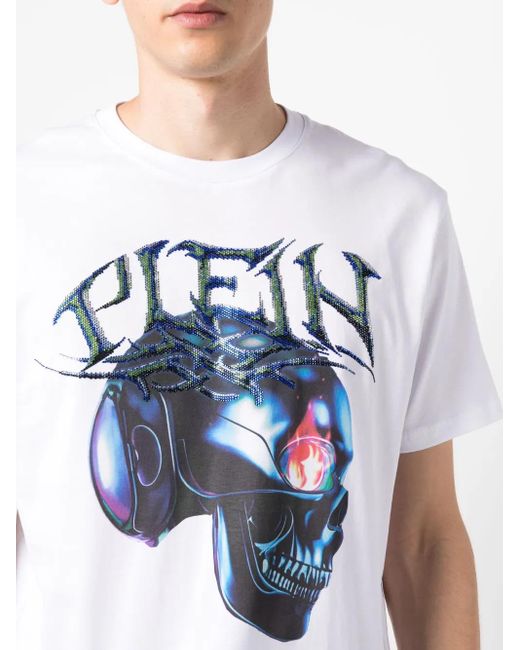 Philipp Plein Blue Ss Chrome Round-Neck T-Shirt for men