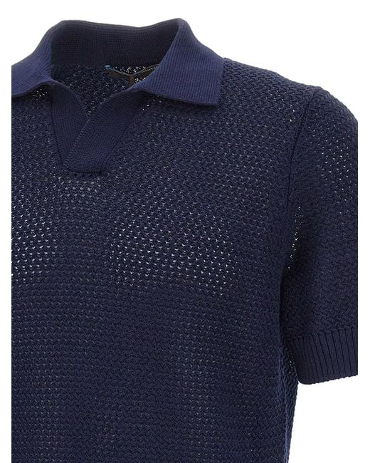 FILIPPO DE LAURENTIIS Blue Textured V-Neck T-Shirt for men