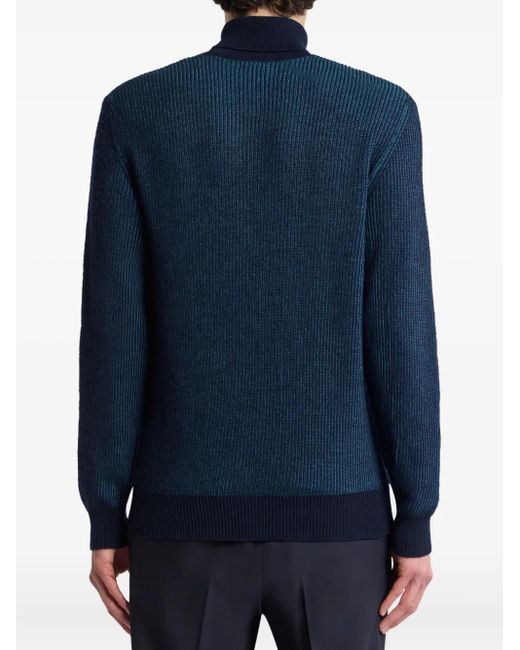 Etro Blue Ribbed Turtleneck Sweater for men