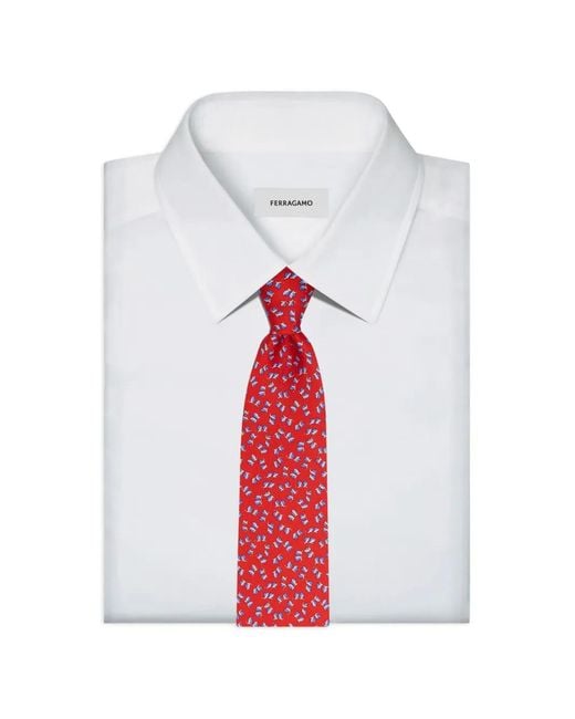 Ferragamo Red Cravate En Soie À Imprimé Dragonfly for men