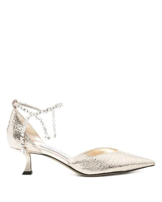 Jimmy Choo Natural Pointed Toe Ankle Strap Heels With Embellished Detail
