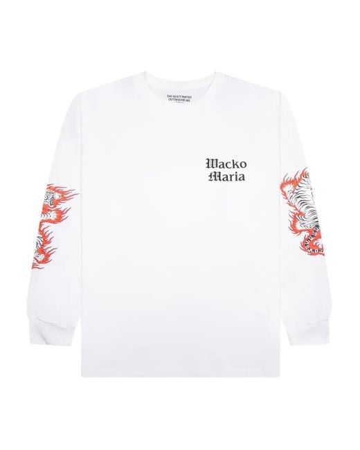 Wacko Maria White X Tim Lehi Tiger Flame Long-Sleeve Sweatshirt for men