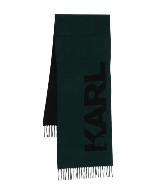 Karl Lagerfeld Green Fringed Logo-Detal Scarf for men