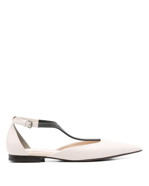 Brunello Cucinelli White Leather Ballerinas