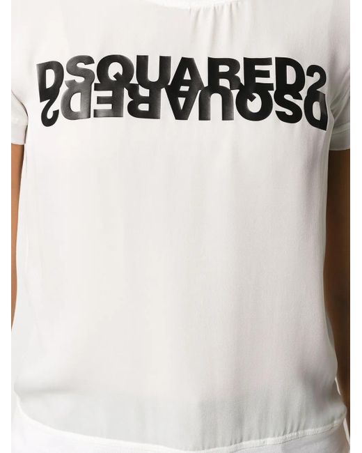 DSquared² White Mirrored Logo Georgette Top