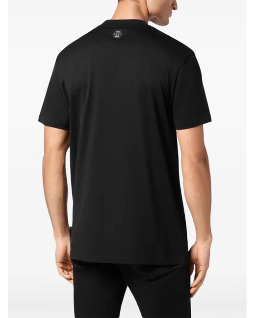 Philipp Plein Black T-Shirt Round Neck Ss Stones Iconic Plein for men