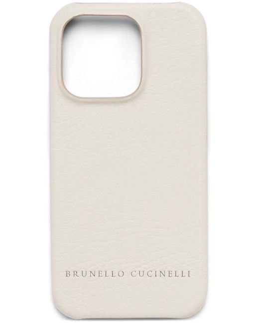 Brunello Cucinelli White Logo-debossed Leather Phone Cover