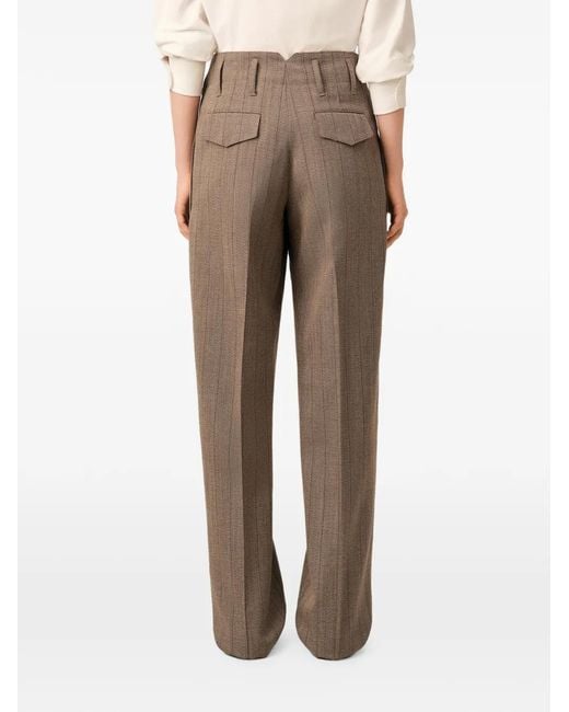 AMI Natural Striped Wool Two-Pleats Trousers