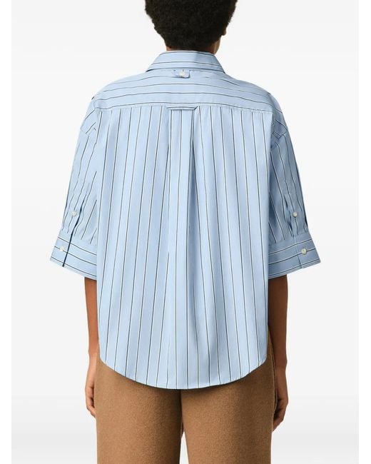 AMI Blue Large Striped Cotton Short-Sleeve Shirt With Embossed Logo