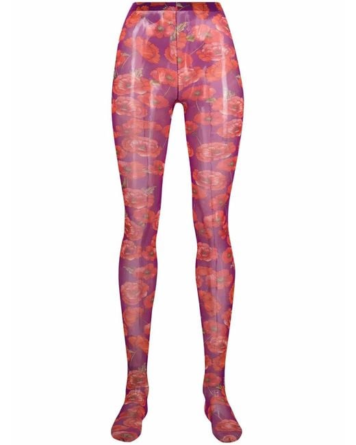 Dolce & Gabbana Red Floral-Design Leggings