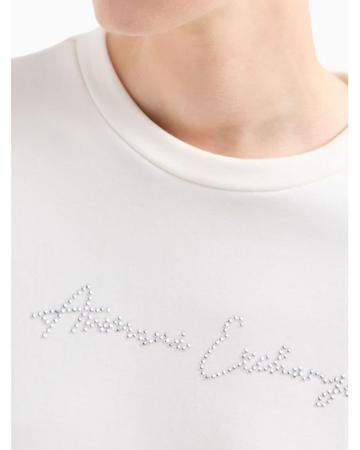 Armani Exchange White Logo-embellished Crew-neck Sweatshirt