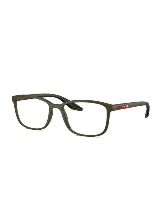 Prada Linea Rossa Green Rectangle-Frame Glasses for men
