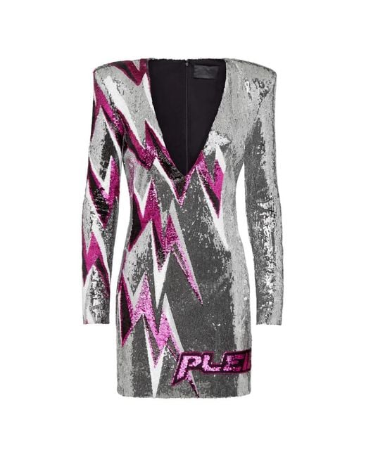 Philipp Plein White Robe Courte Ornée De Sequins À Col V