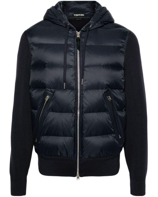 Tom Ford Blue Black Hooded Puffer Jacket - Men's - Polyamide/wool/elastane/down for men
