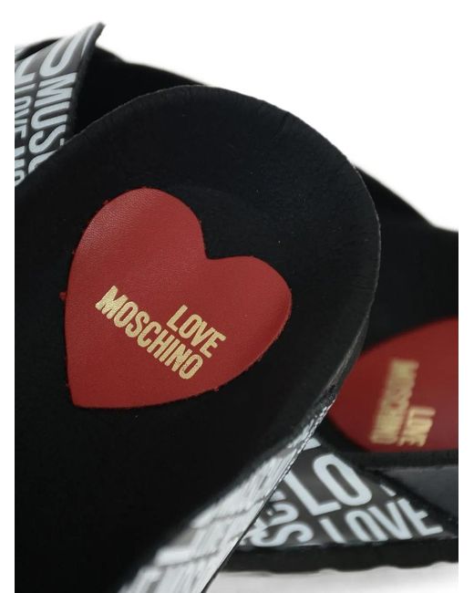 Moschino White Logo-Print Buckle Sandals