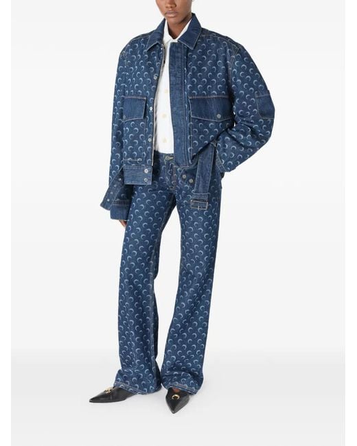 MARINE SERRE Blue Crescent Moon-Print Jeans