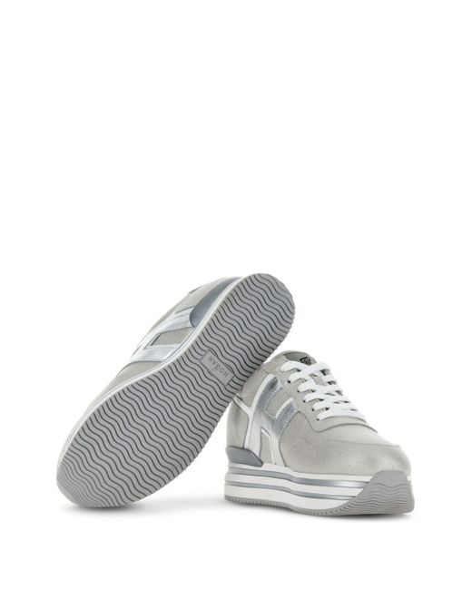 Hogan White H483 Leather Platform Sneakers