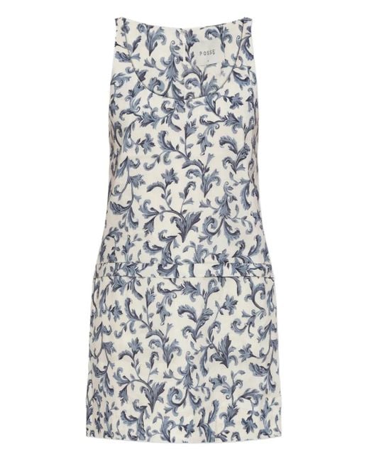 Posse White Rue Baroque-Print Mini Dress
