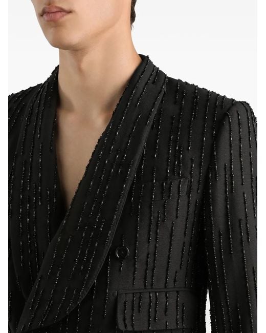 Dolce & Gabbana Black Double-Breasted Embellished-Stripe Blazer for men