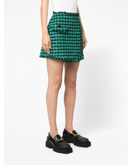 MSGM Green Tweed Houndstooth-Pattern Shorts