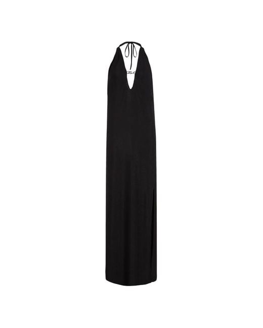 Karl Lagerfeld Black Maxi Dress With Deep V-Neckline And Open Back