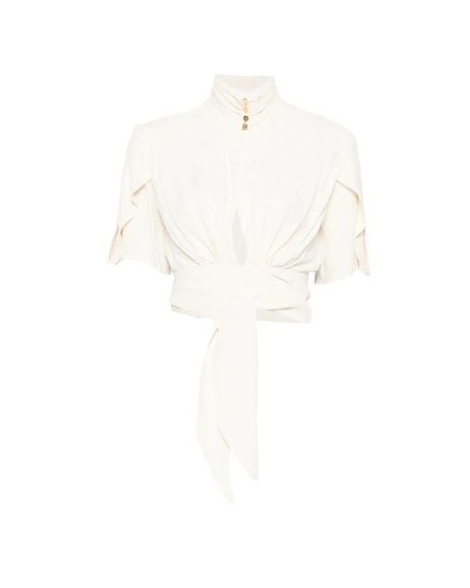 Elisabetta Franchi White Tie-Waist Short-Sleeve Blouse