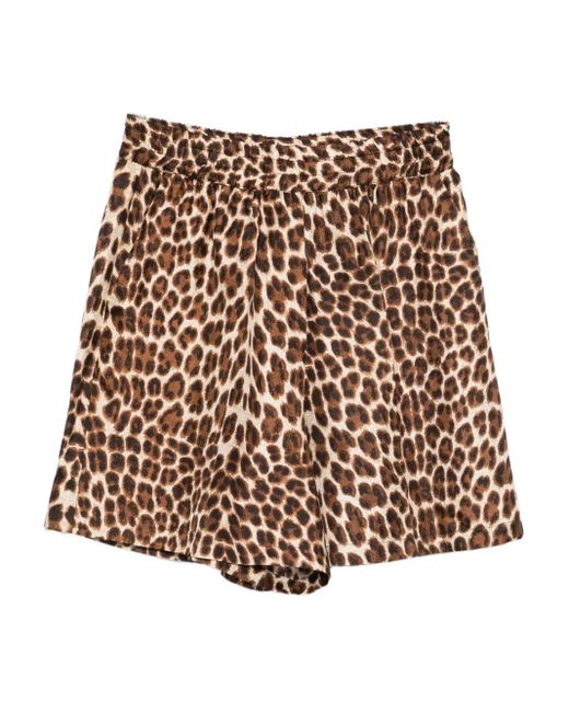 P.A.R.O.S.H. Natural Leopard-Print Elastic-Waist Short Shorts