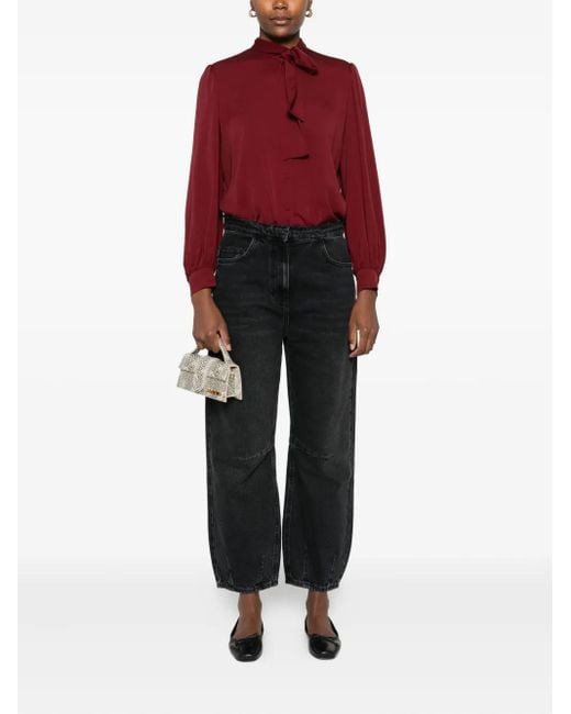 Patrizia Pepe Black Frayed-Waist Balloon Jeans