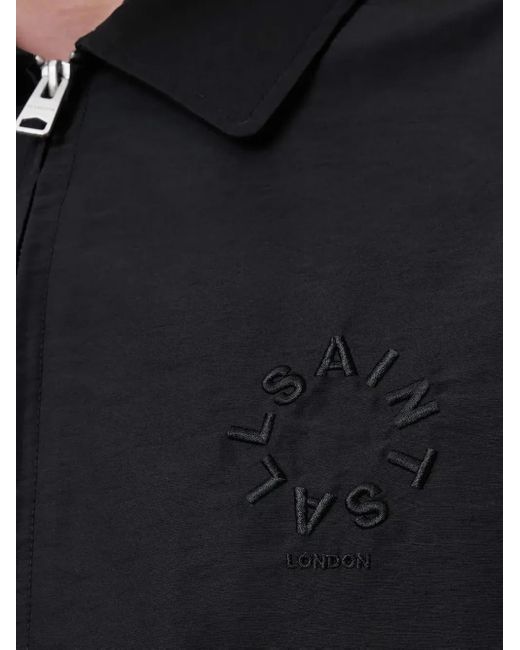 AllSaints Black Logo-Embroidered Zip-Up Jacket for men