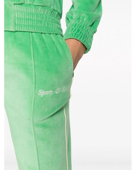 Sporty & Rich Green Towelling-Finish Logo-Embroidered Track Pants